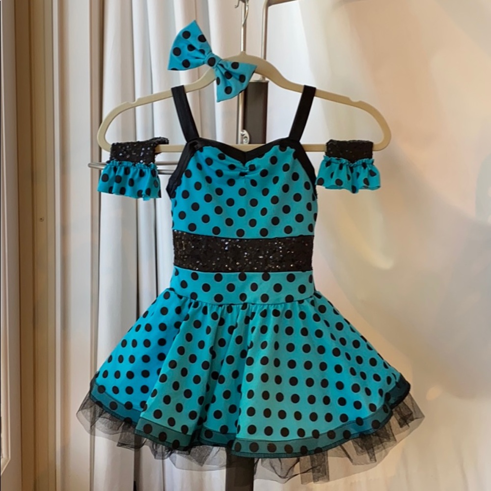Weissman Dance Costume Aqua Blue with Polka Dots